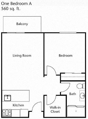 One bedroom One bathroom Floor Plan One bedroom One bathroom Floor Plan at Cogir of Rohnert Park, Rohnert Park, California